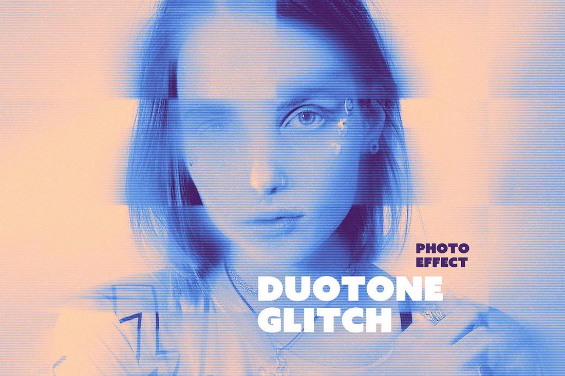 Free Duotone Glitch Photo Effect Photoshop PSD