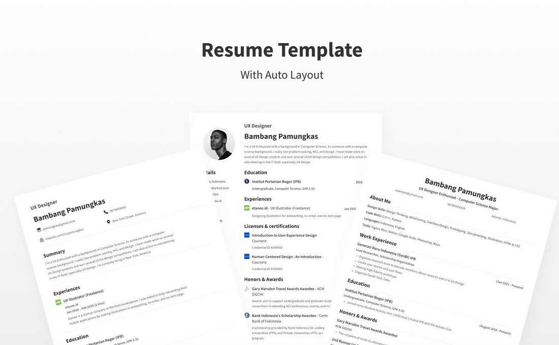 قالب های رایگان Figma Resume Builder