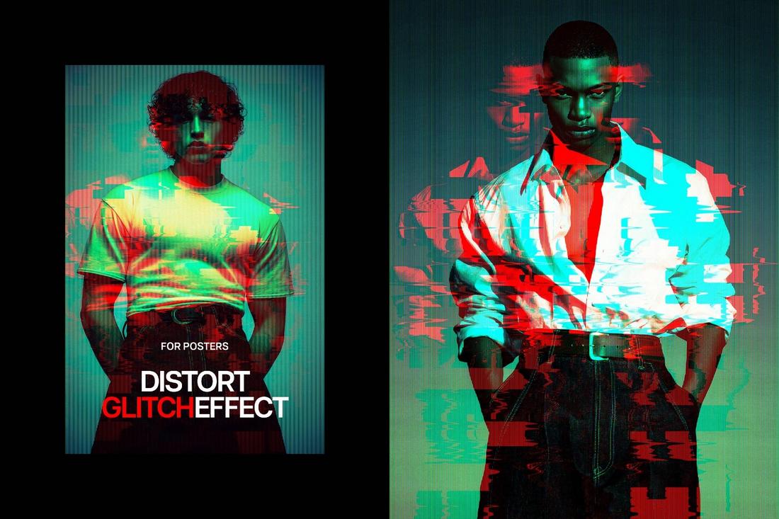 Free Glitch Poster Photo Effect for Photoshop
