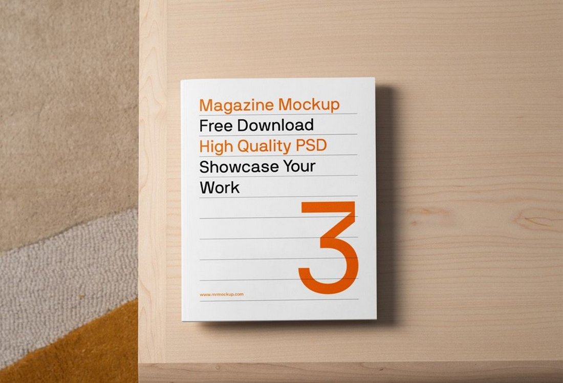 Free Magazine on Table Mockup