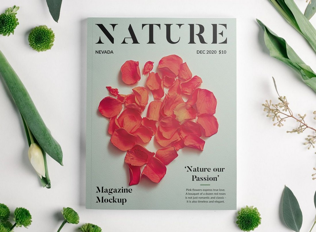 Free Magazine with Flowers Mockup