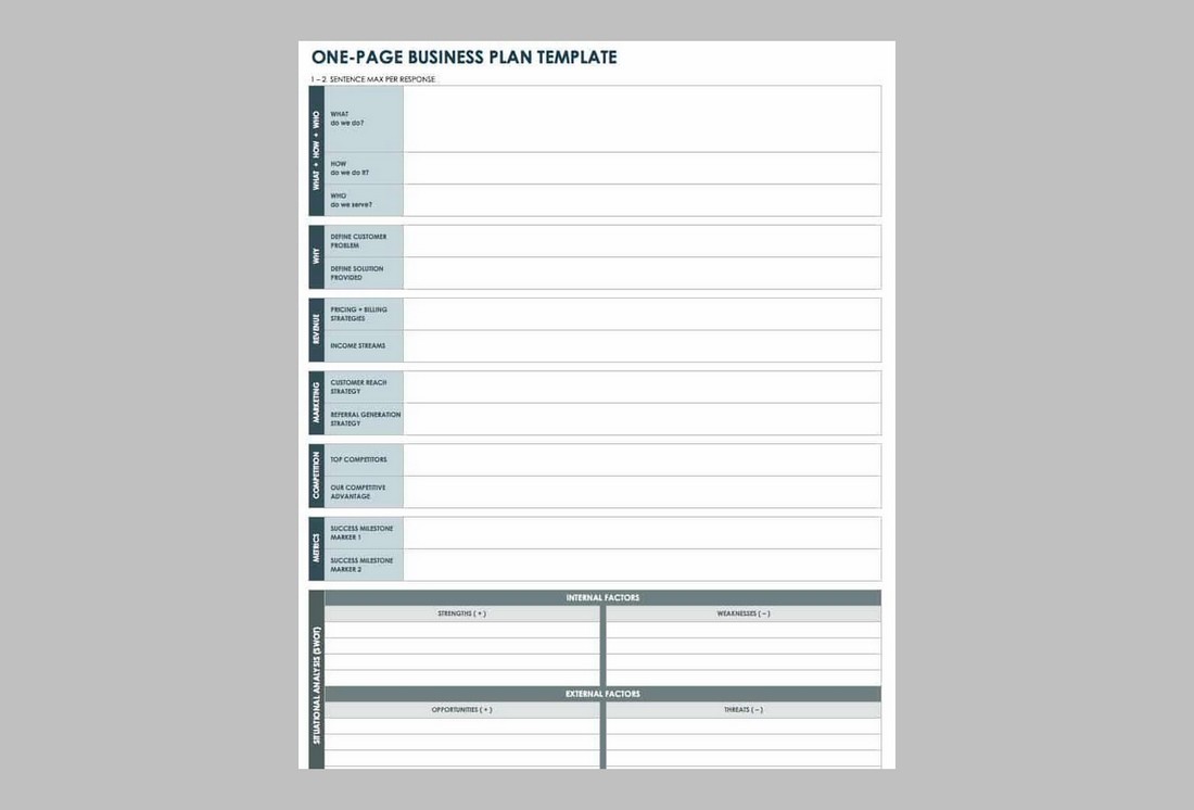 Free One Page Business Plan Template for Word