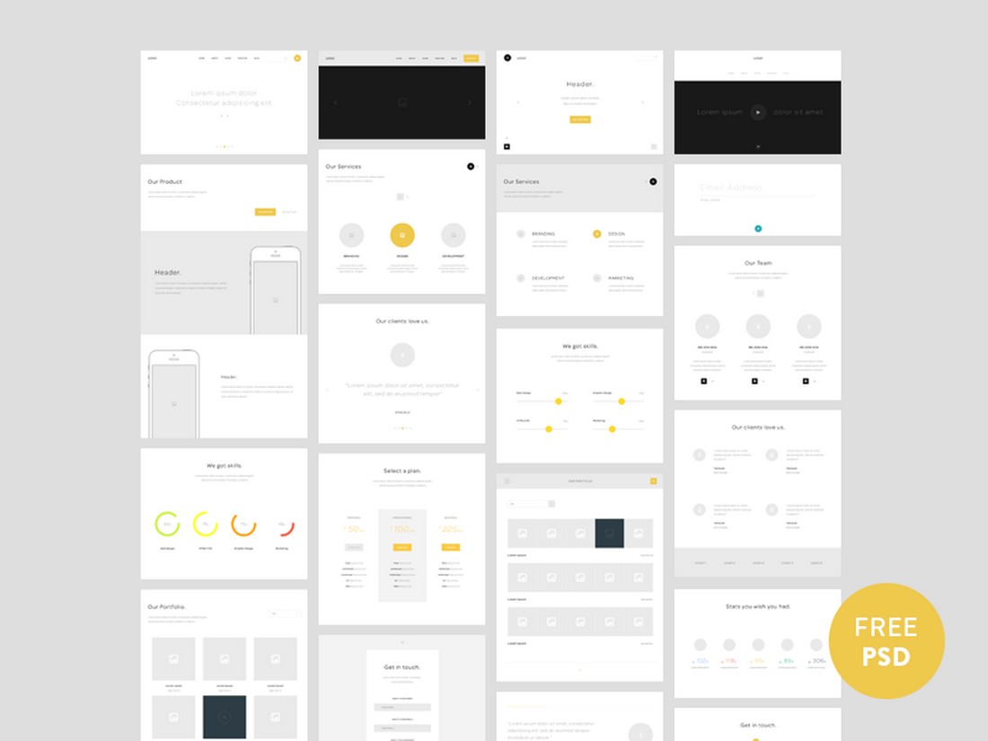 Free One Page Website Wireframes PSD V2