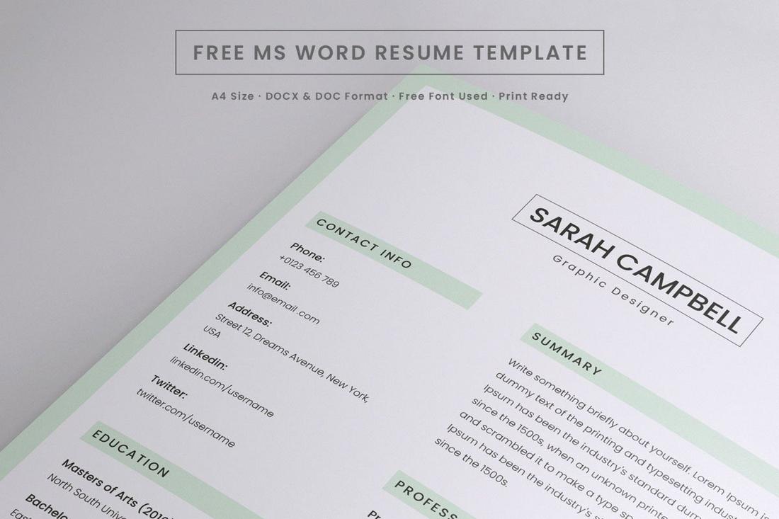 Free One Page Word Resume Template