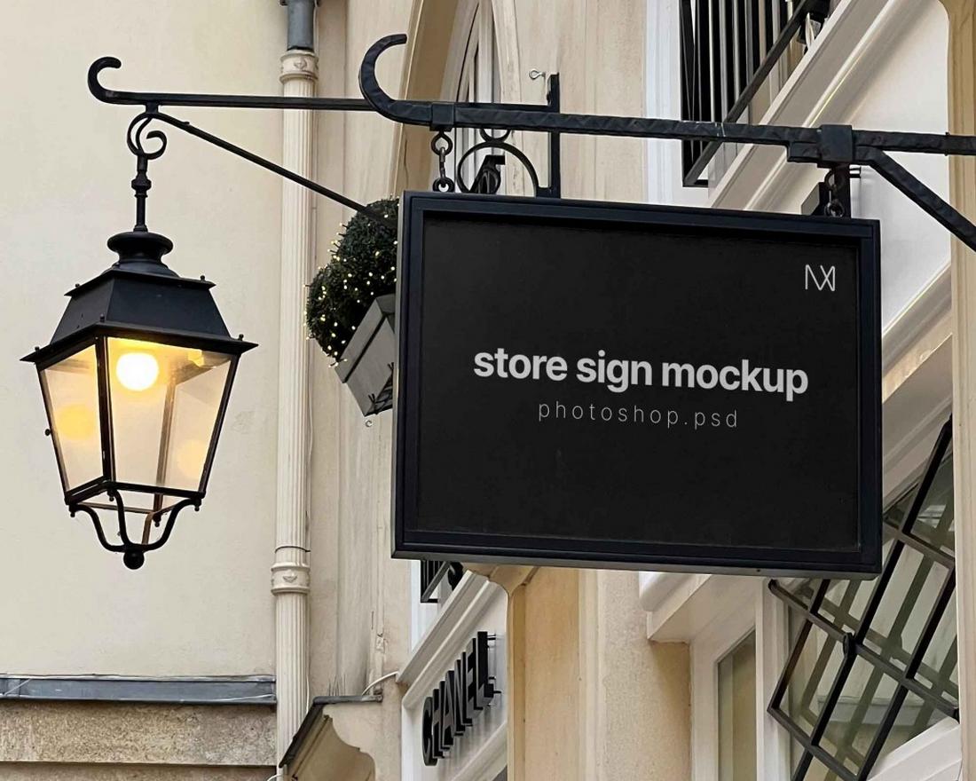 Free Rectangle Store Sign Mockup (PSD)