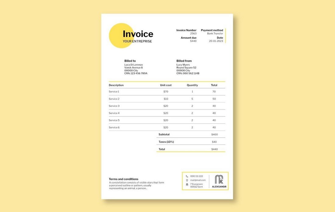 Free Simple Illustrator Invoice Template