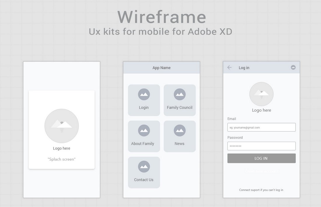 کیت Wireframe ساده رایگان برای Adobe XD