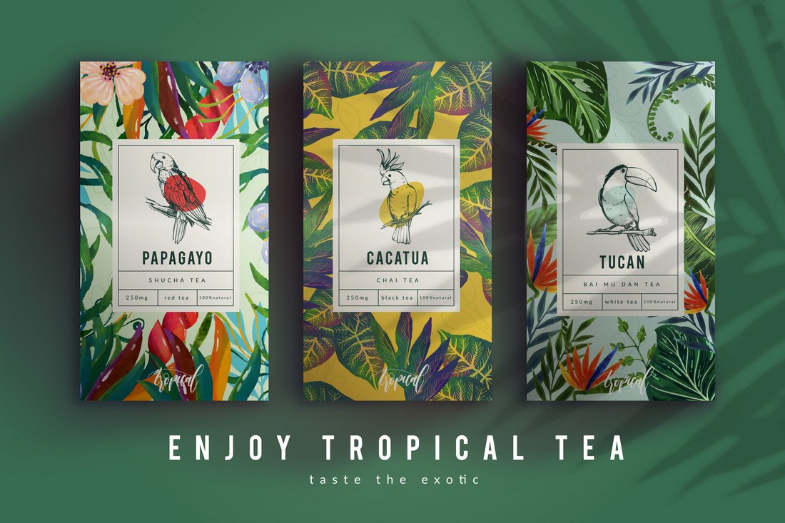 Free tropical tea packaging template