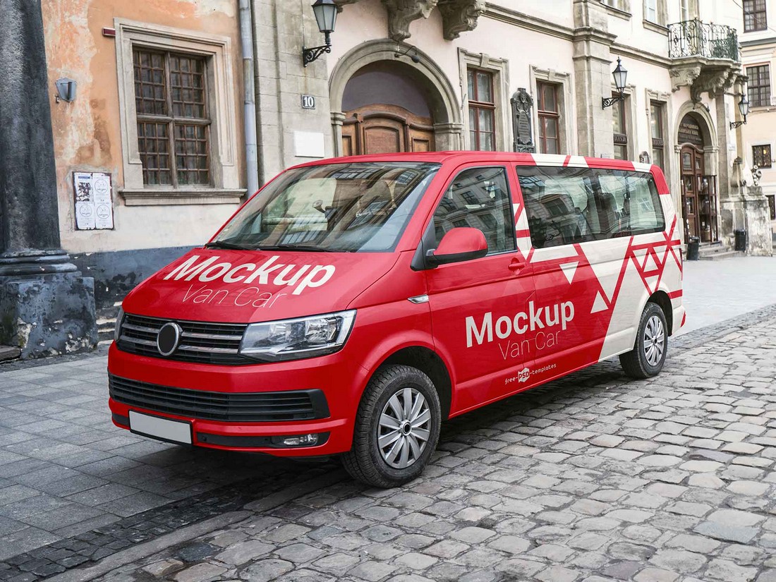 Free Van on the Street Mockup