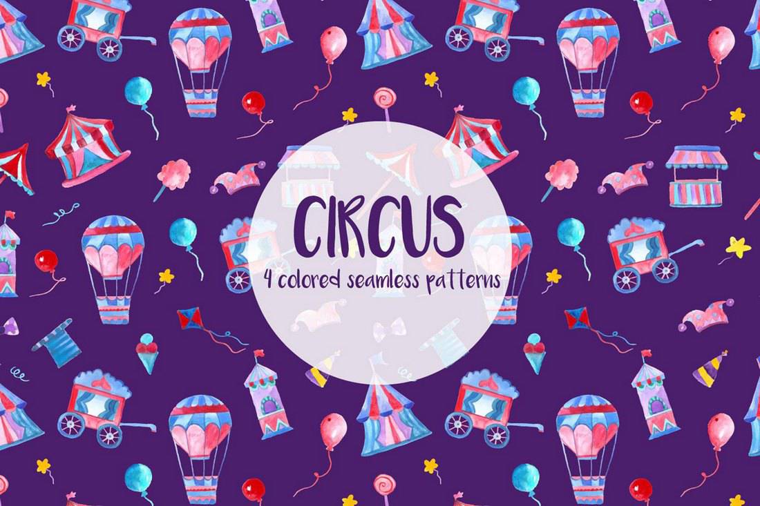 Free Watercolor Circus Vector Seamless Pattern