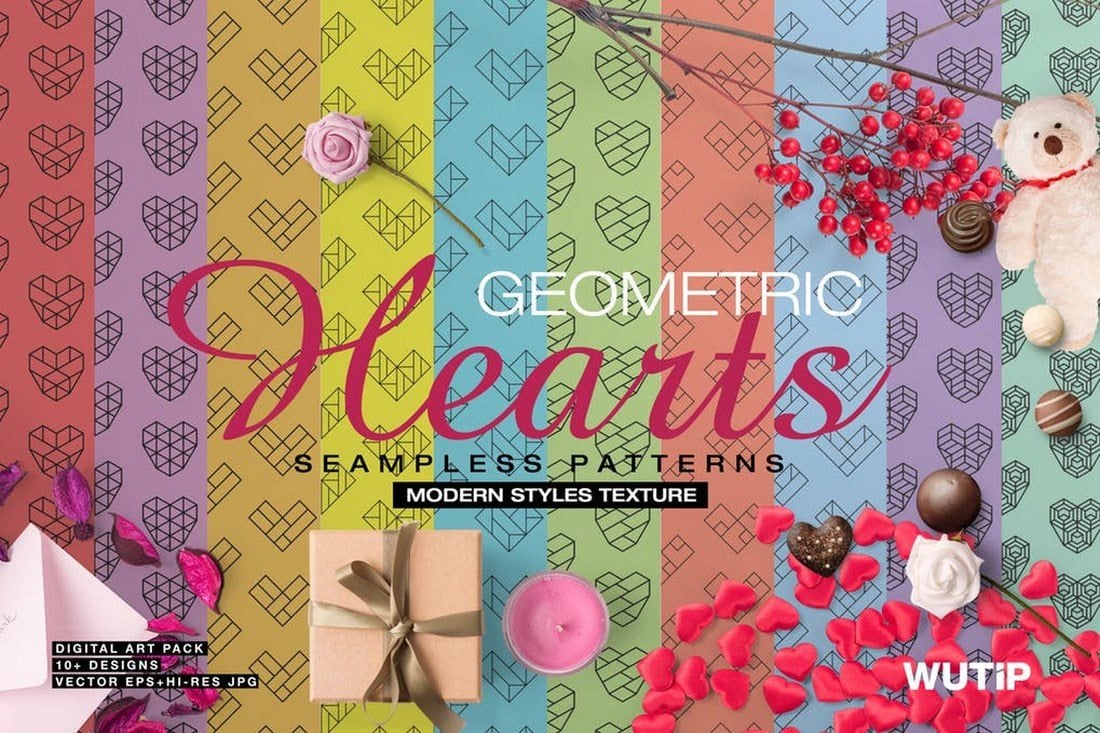 Geometric-Hearts-Seamless-Patterns 30+ Best Line Patterns & Textures design tips 