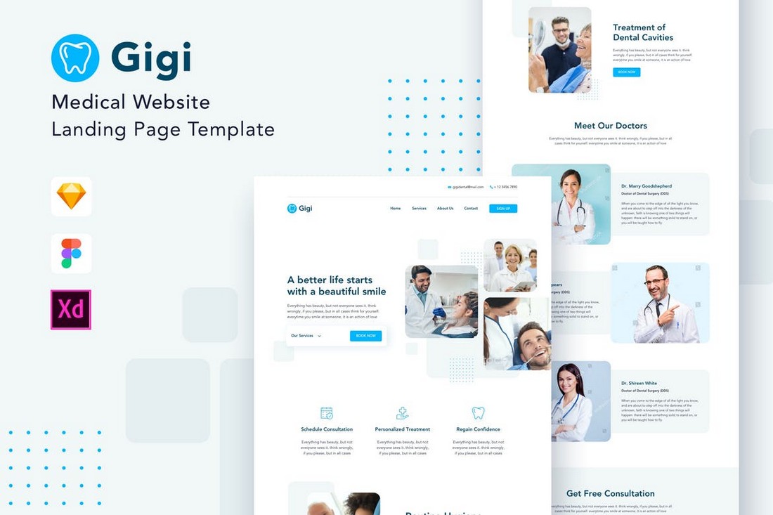 Gigi-Medical-Adobe-XD-Website-Template 20+ Best Adobe XD Website Templates (Free & Pro) design tips 