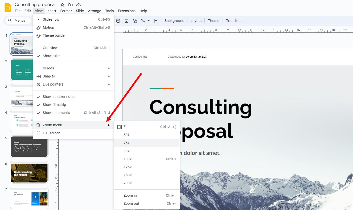 Google Slides zoom in - menu 2