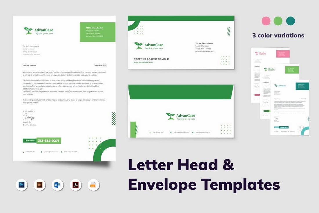 Green Letterhead & Envelope Templates