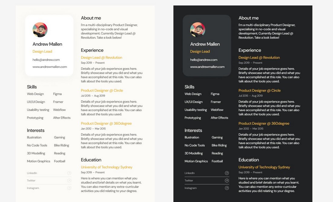 20+ Best Figma Resume & CV Templates Gold Coast Business Websites