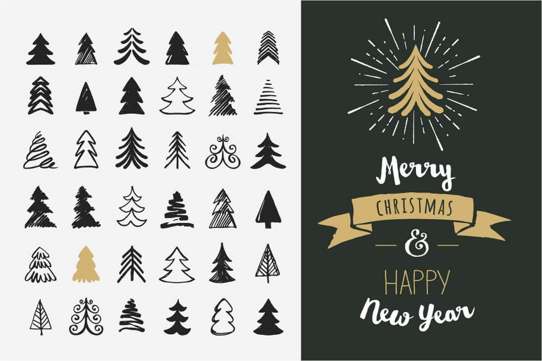 Hand-drawn-Christmas-Tree-elements 100+ Christmas Mockups, Icons, Graphics & Resources design tips 