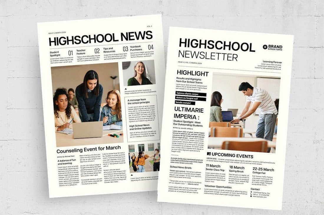 High School Newsletter Template for InDesign