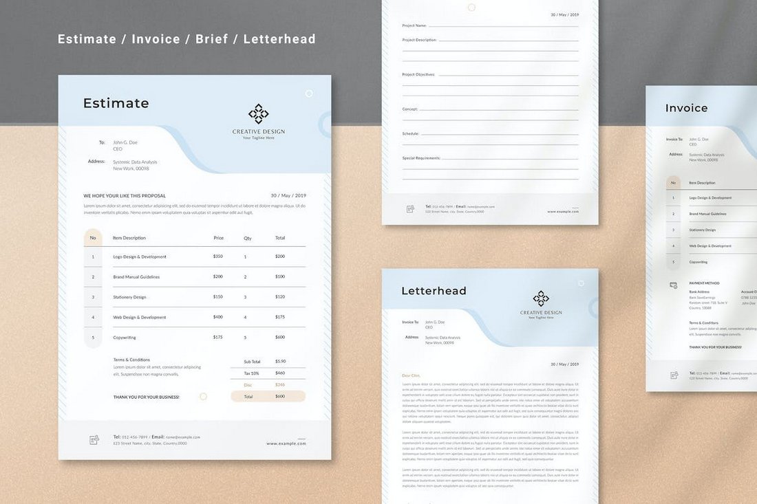 Invocie, Brief, Estimate & Letterhead Template Kit