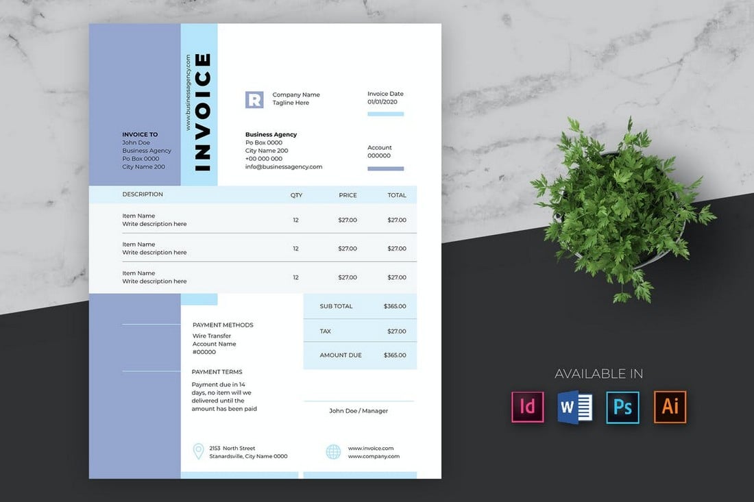 Invoice - Baci Business Invoice Template Word