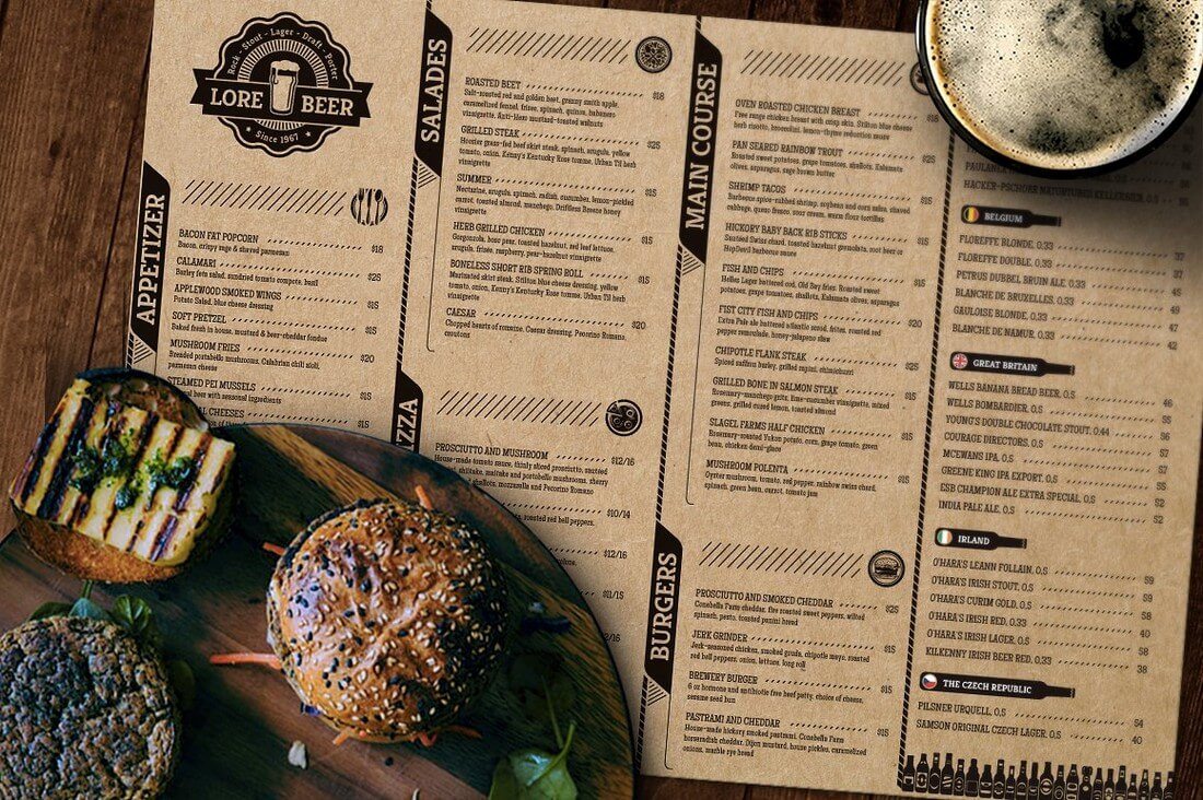 Lore-Beer-Pub-menu 30+ Best Food & Drink Menu Templates design tips 