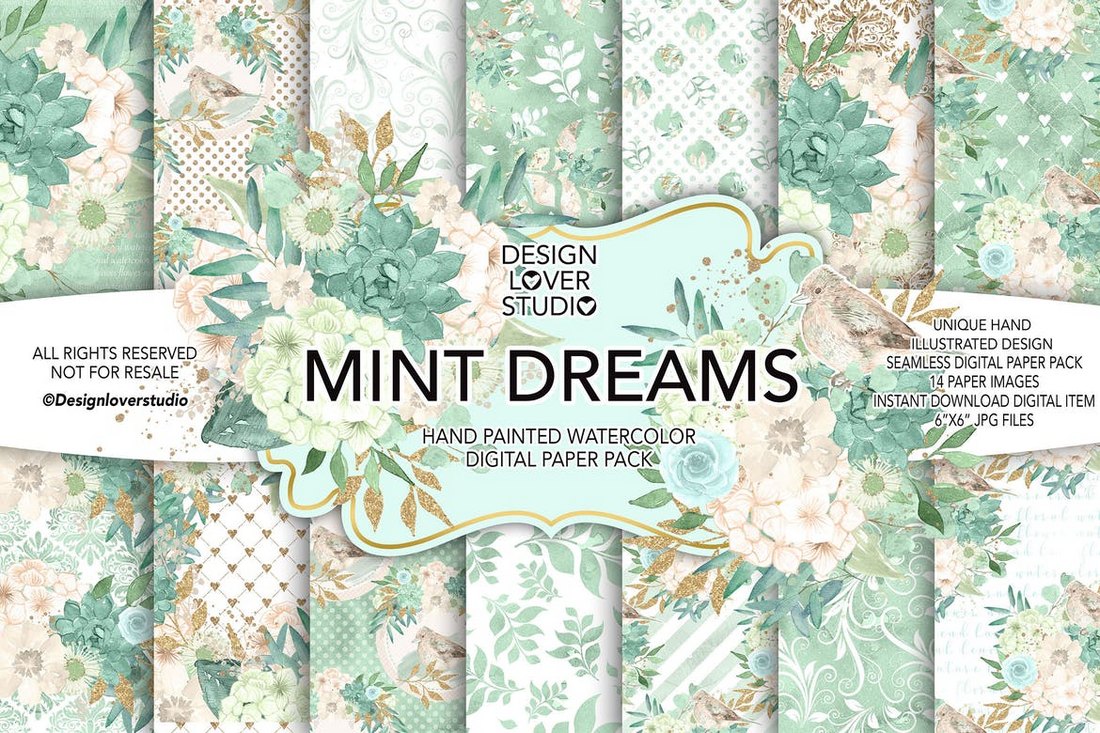 MINT-DREAM-Watercolor-Digital-Paper-Backgrounds 25+ Best Floral & Flower Background Textures 2021 design tips 