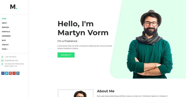 25 Best Resume HTML Templates - Martyn Resume Portfolio HTML Template 768x404 