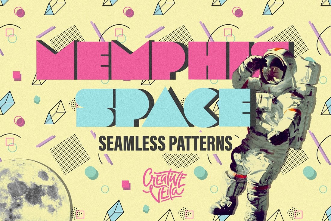 Memphis Space Free Seamless Patterns