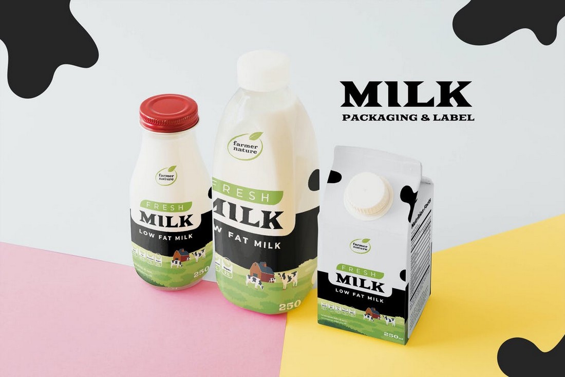 Milk bottle and box packaging template