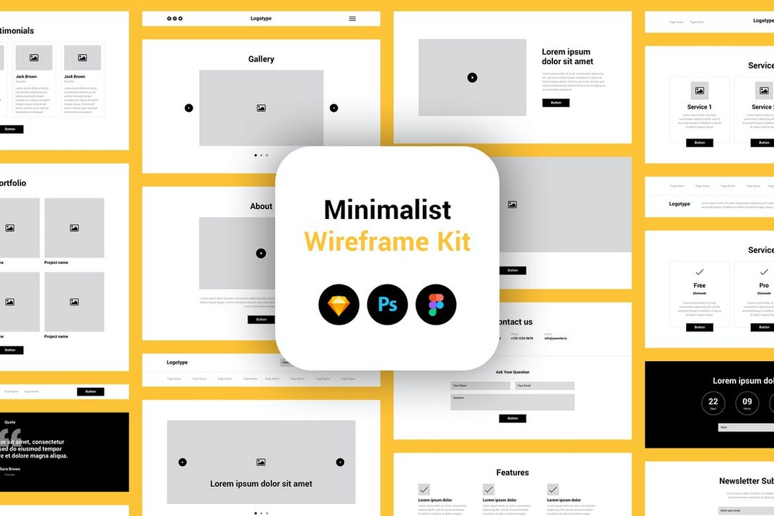 Minimalist Website Wireframe Kit - Sketch & PSD