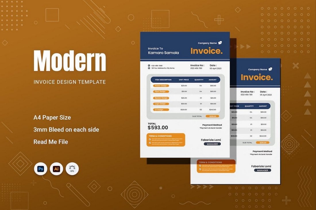 Modern A4 Invoice Template for Illustrator
