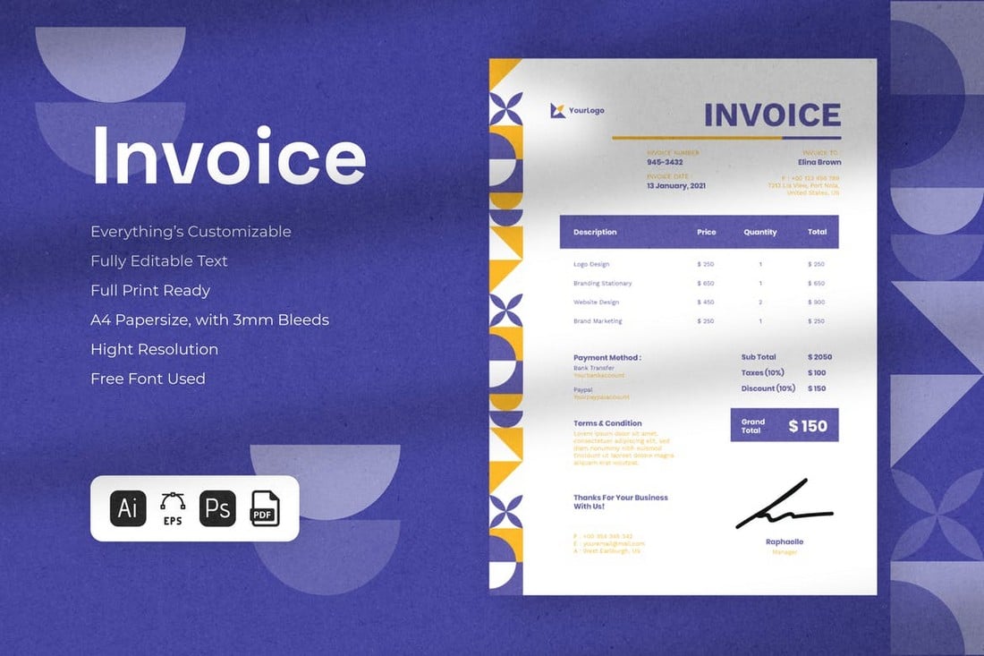 Modern Editable Invoice Template for Word