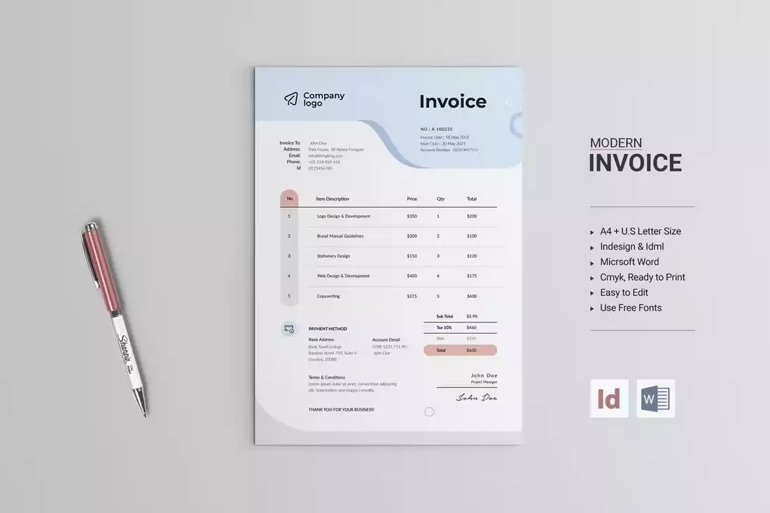 Modern Invoice Template for InDesign | Design Shack