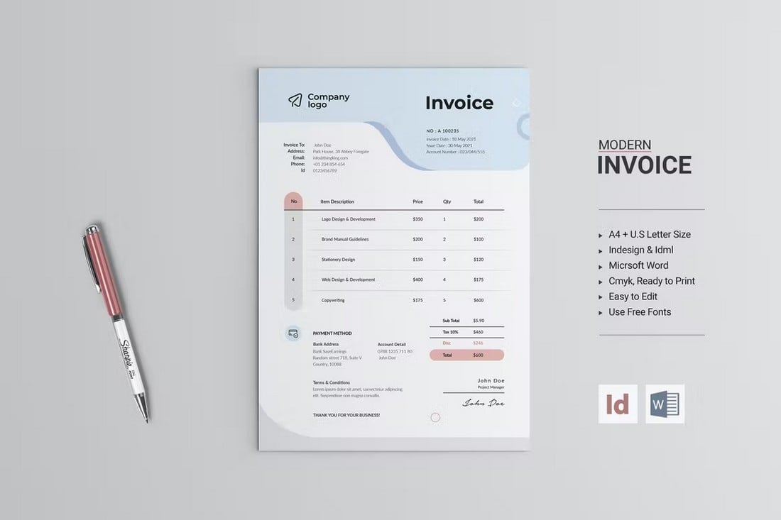 Modern Invoice Template for InDesign