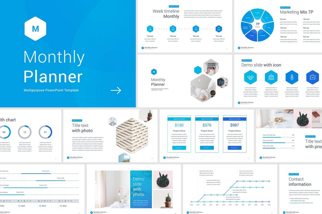 Monthly-Planner-PowerPoint-Template 30+ Animated PowerPoint Templates (Free + Premium) design tips 