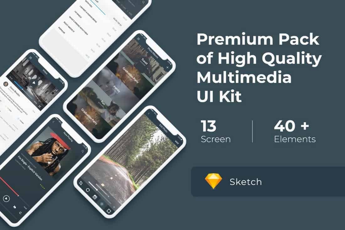 Multimedia-and-Entertaintment-UI-KIT-for-Sketch 40+ Best Sketch Templates of 2020 design tips Inspiration|sketch|templates 