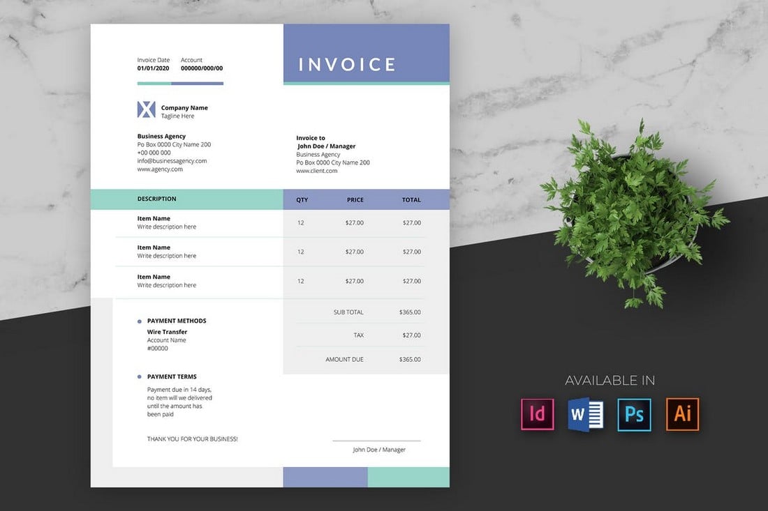 20  Best Invoice Templates for InDesign Illustrator (Free   Premium