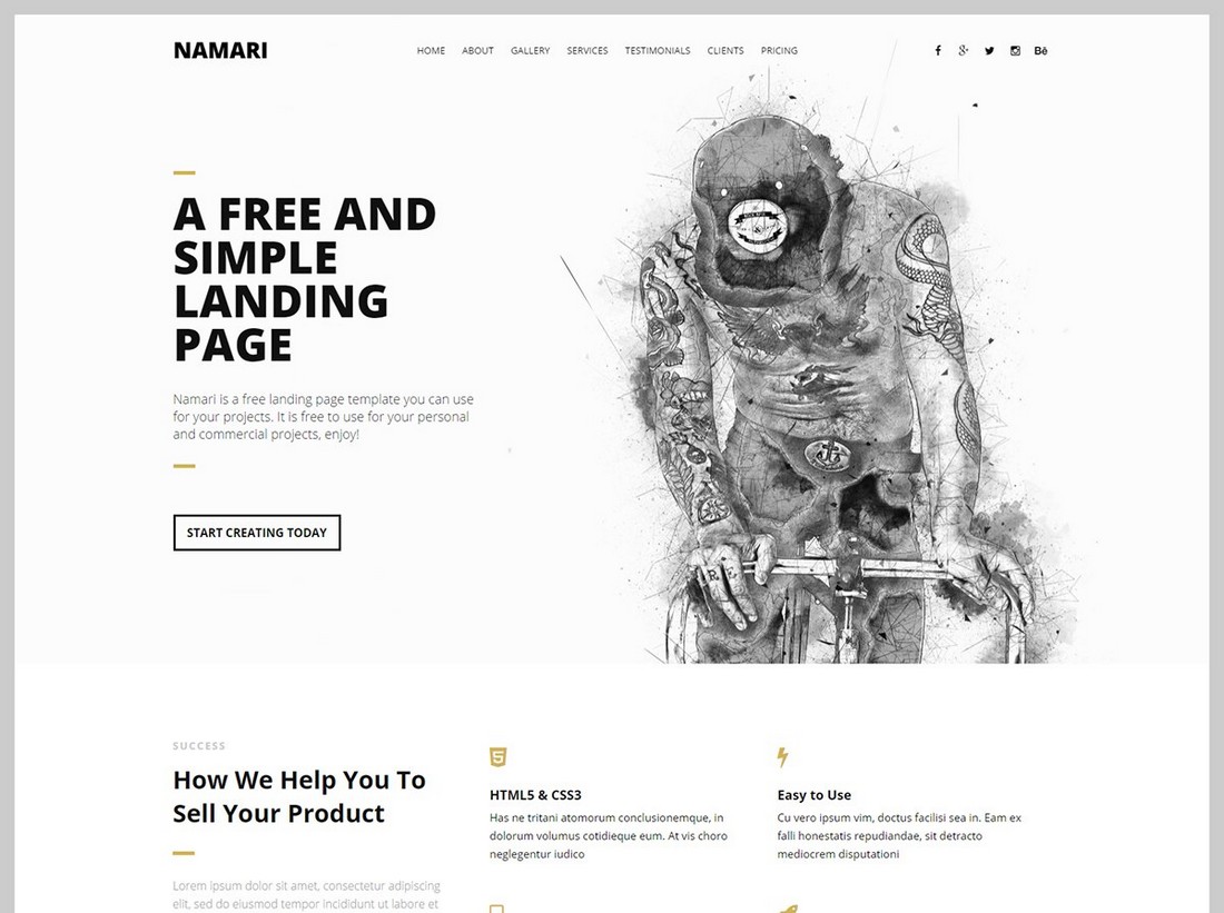 Namari - Free Minimal Landing Page Template