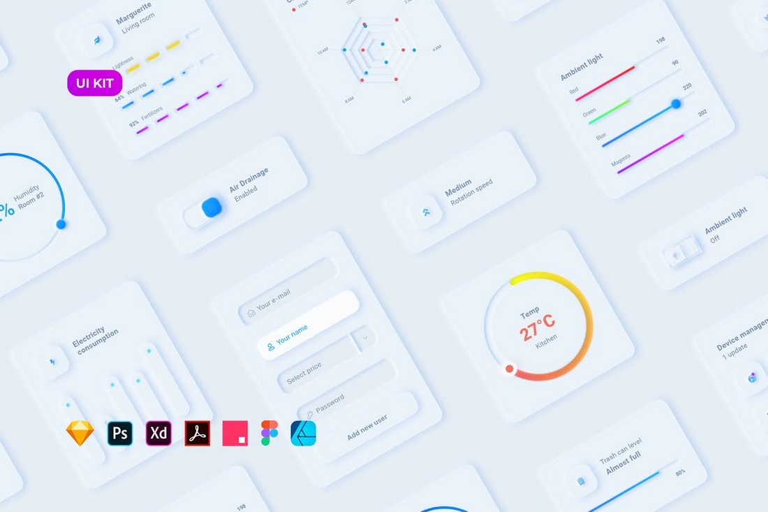 Neumorphic Smart Home UI Kit for Affinity Designer