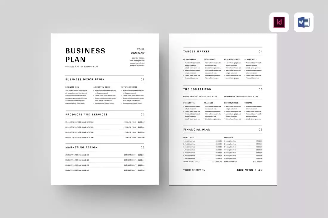 one page business plan word