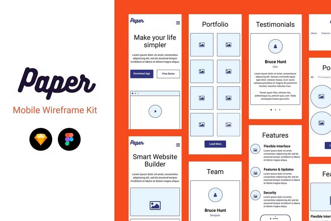 Paper Mobile Wireframe Kit Sketch Templates