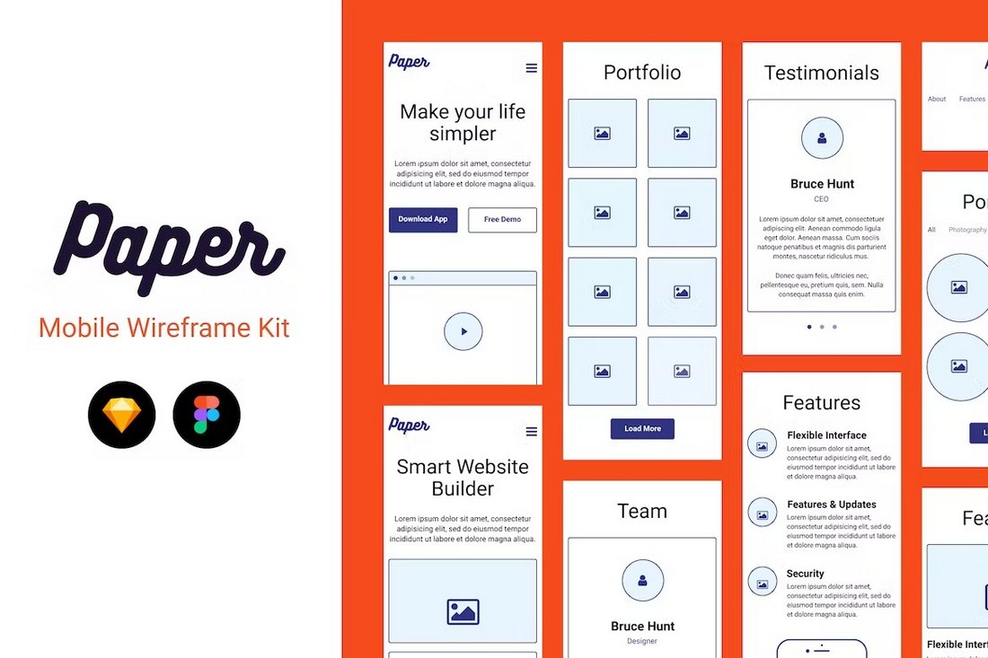 کیت وایرفریم موبایل کاغذی برای Figma