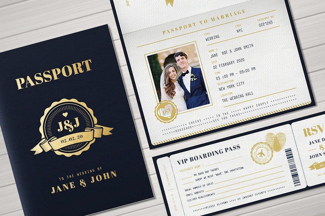 Printable Passport Invitation Design Suite Featuring Couple's Photos | Personalized Passport Invitation Template Printable for New Couples and Friends