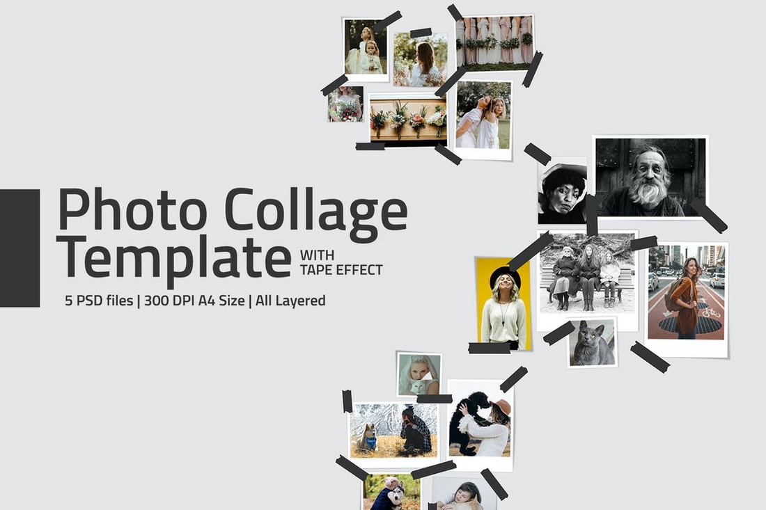 Photo-Collage-Template-with-Tape-Effect 20+ Best Photo Collage Templates for Photoshop design tips 