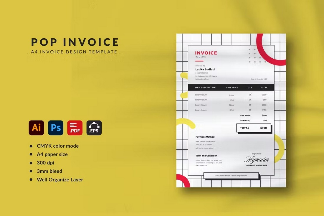 Pop Invoice Creative Illustrator Template