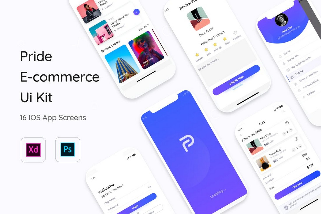 Pride-E-Commerce-App-UI-Kit-Templates 30+ Best Adobe XD UI Kits + Templates 2020 design tips 