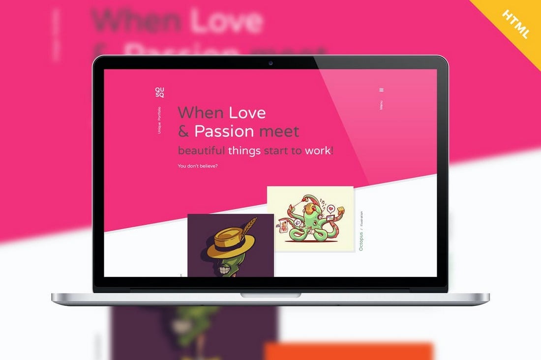 Qusq-HTML-Colorful-Unique-Portfolio 10 Best Graphic Design Portfolio Examples + Templates design tips 