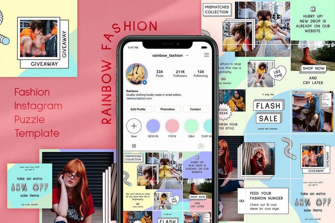 Rainbow-Fashion-Instagram-Puzzle-Feed-Theme 10+ Unique Instagram Layout Ideas & Concepts design tips Inspiration 