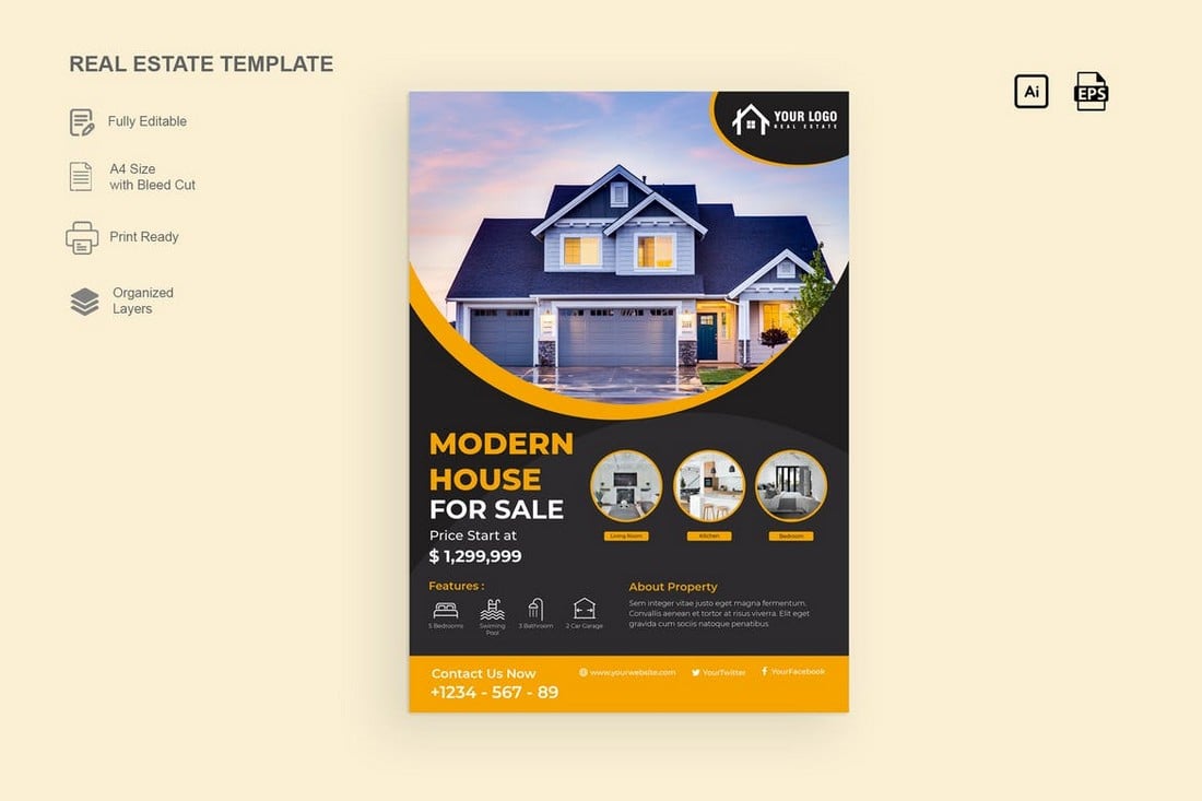 Real Estate House for Sale Flyer Template