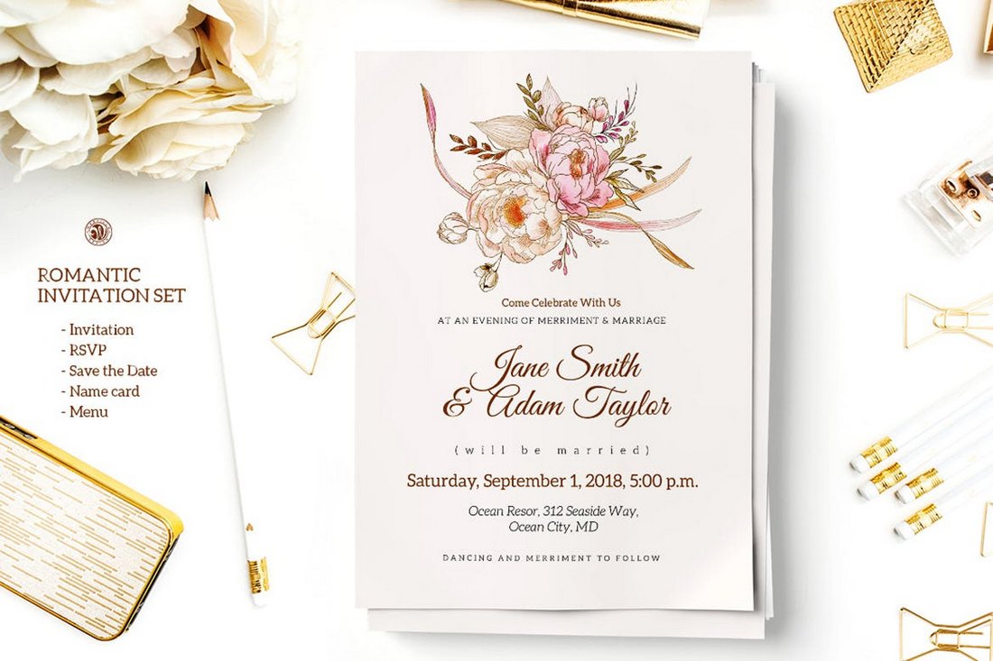 Romantic-custom-illustration-Invitation-Set 50 Wonderful Wedding Invitation & Card Design Samples design tips 