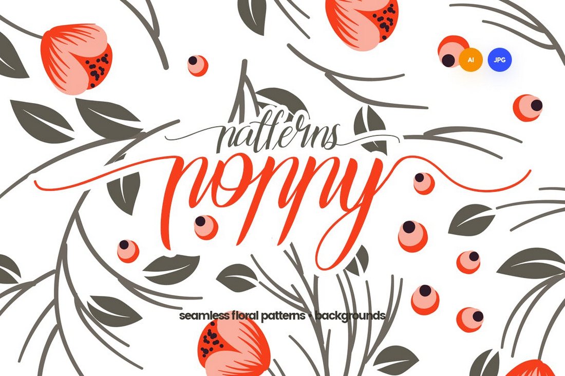 Seamless Poppy Patterns & Backgrounds